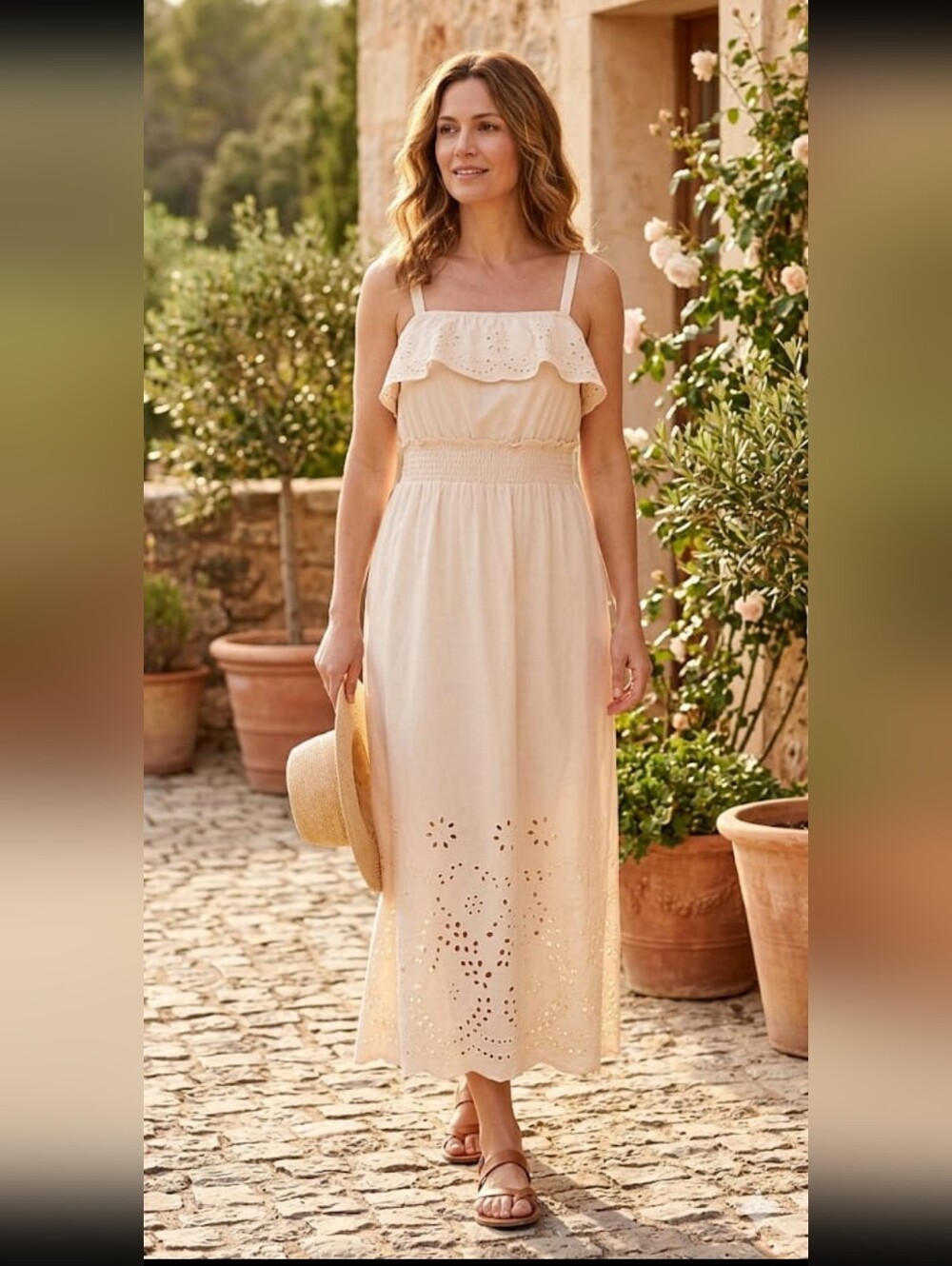 Mariposa Elegant Cream Sleeveless Midi Dress Size L